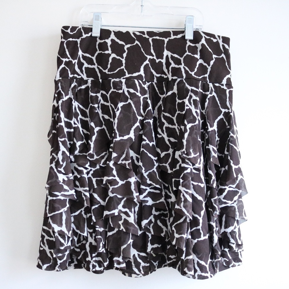 INC Brown Giraffe Print Ruffle Skirt